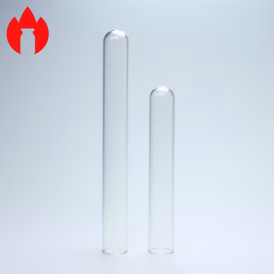 Tubo de ensaio de vidro de laboratório redondo ou plano transparente